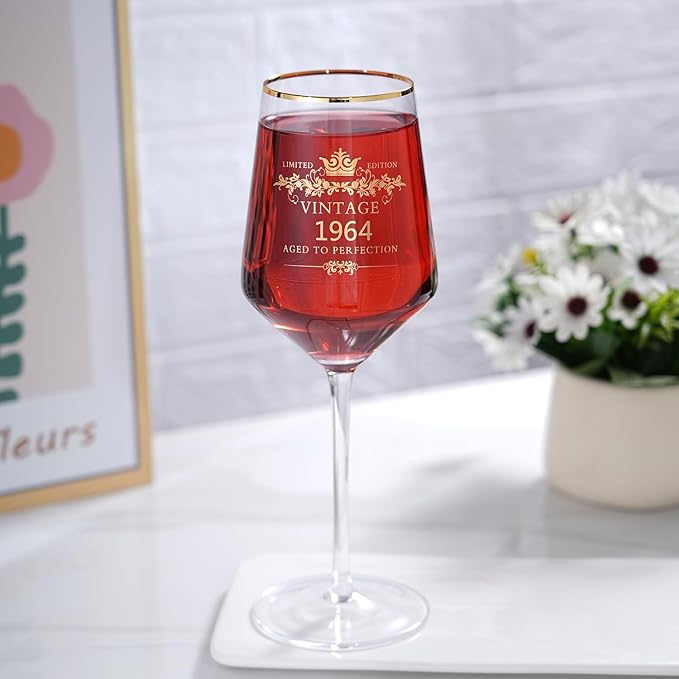 MOMRNTAIL Vintage 1964 60TH Birthday Goblet Gifts, 16OZ Goblet Wine Glass, 60 Year Old Birthday Decorations For Women men, Funny 60 Bday Gifts Idea For Friends, Sister,Dad, Mom - Turning 60 Present