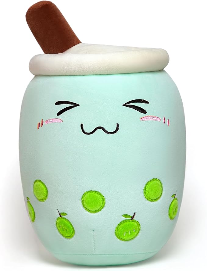 Niuniu Daddy 13in Green Boba Plushie - Cute Bubble Tea Stuffed Toy Pillow for Kids and Toddlers - Great Birthday/Christmas Gift