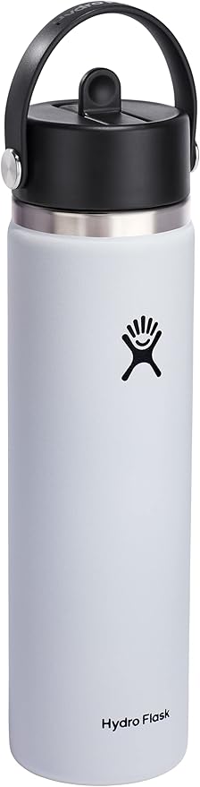 HYDRO FLASK Wide Mouth vacuum insulated stainless steel water bottle with leakproof closeable straw lid for cold water drinks, sports, travel, car and school