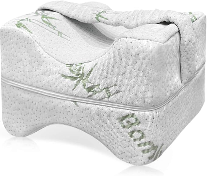 Crew & Chane Knee Pillow for Side Sleepers with Strap, Memory Foam Leg Pillow for Sleeping & Pregnant Women, Sciatica Pain Relief Pillow, Hip Pain & Lower Back Pain Relief