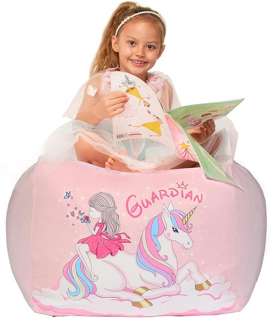 Unicorn Bean Bag Chairs for Girls Room Decor, Stuffed Animal Storage Pink, Gifts for Girls, Extra Large, Velvet Extra Soft Cover Only