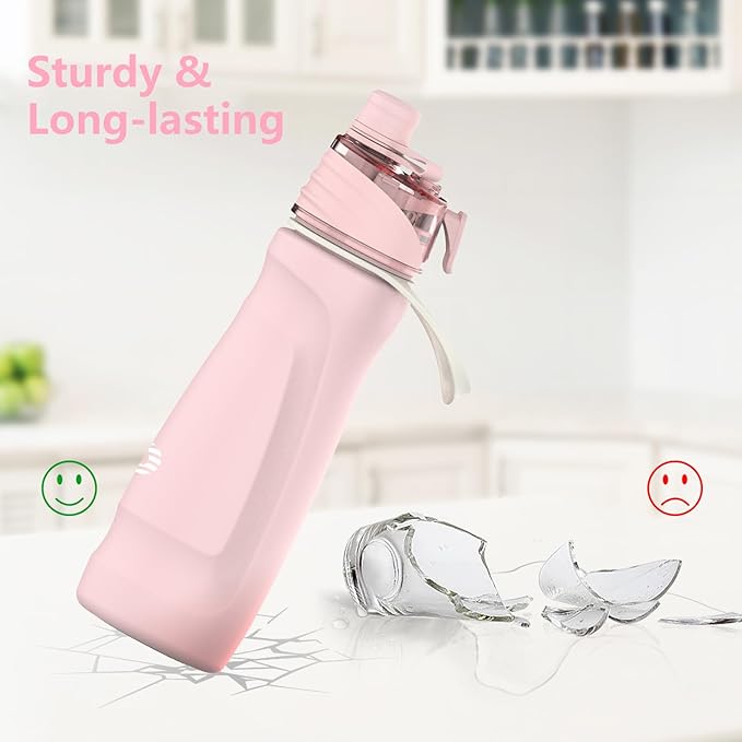 Misting Water Bottle, 24oz Insulated Water Bottle, 2-in-1 Mist & Sip Stainless Steel Water Bottles, Thermo for Hot Drinks/Cold Drinks, Sports Water Bottle for Hiking, Running, Gym, Light Pink