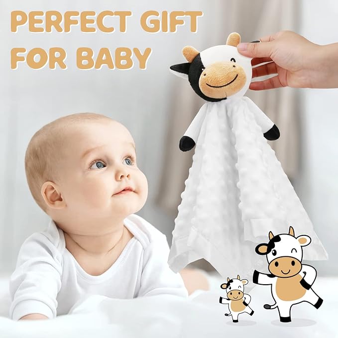 Pro Goleem Cow Security Blanket Soft Loveys for Babies for Boys and Girls Newborn Lovie Infant Blankie Cow Baby Stuff Baby Snuggle Toy Stuffed Animal Baby Gifts 16 Inch