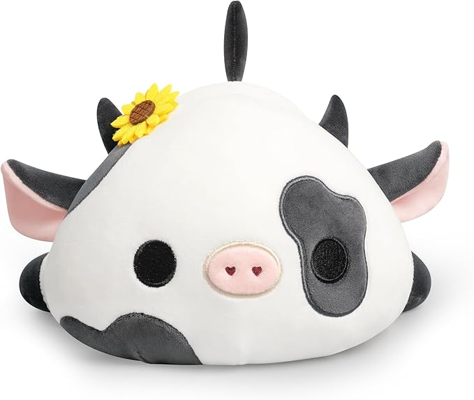 Onsoyours Cute Cow Plushie with Sunflower Headwear, Soft Stuffed Milk Cow Squishy Plush Animal Toy Flower Cow Pillow for Kids (Sunflower Cow, 9")