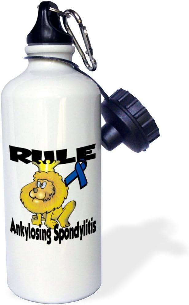 3dRose Rule Ankylosing Spondylitis Awareness Ribbon Cause Design Sports Water Bottle, 21 oz, White