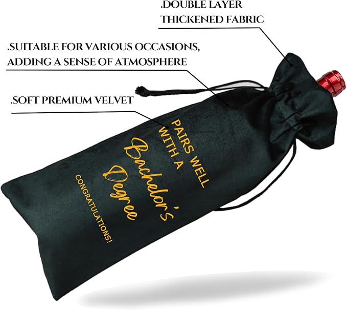 Graduation Gift Wine Bag, Bachelor's Degree Graduation Wine Bag, Bachelor's Gift, Pairs Well With A Bachelor's Degree (Bachelor's Degree-Black)