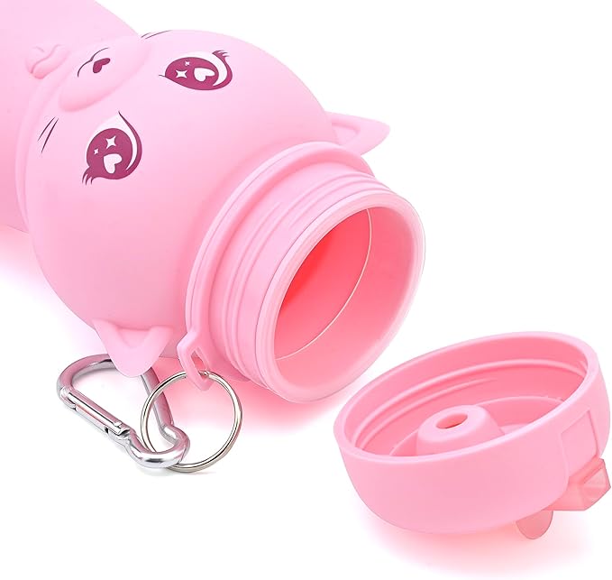 Cat Water Bottle,Collapsible Water Bottle for Kids,Cute Water Bottles -kawaii Cat Appearance - Portable Leak Proof with Roll Up Foldable Silicone Features for Sports，BPA Free (pink)
