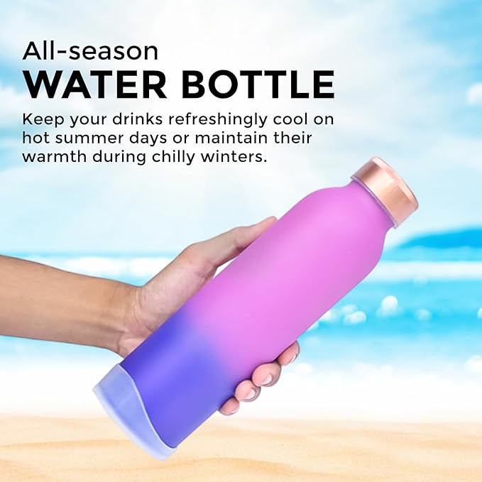Copper Water Bottle 30 oz 900 ml | 100% Pure Copper With Added Health Benefits | Ergonomic Design | Water Bottle for School, Office | Leakproof, Durable, Lightweight | Easy to Clean, Ombré Pink