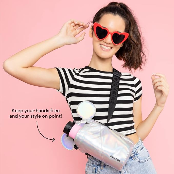 Corkcicle x Disney Minnie Mickey Mouse Ears Crossbody Water Bottle Sling Bag, Fits 16 oz to 40 oz Tumbler – Water Bottle Holder with Strap Securely Holds Bottle, Cards, Phone, & Keys