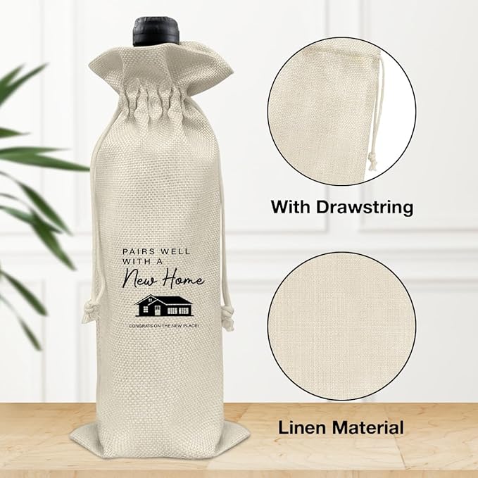 HOIJAUMAI Housewarming Gift Wine Bag, Client Gift From Realtors, House Warming Gifts New Home Wine Bag Gift, Pairs Well with a New Home Burlap Drawstring Wine Bag, Housewarming Party Decoration