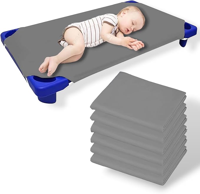 Pack of 6 Cot Sheet for Daycare Preschool Cot Bed -Polyblend Fabric with Corner Elastic Cots Sheets Fits On 22" X 52" Inches Size Toddler and Preschool Daycare Cot Dark Grey 22 X 52 Size