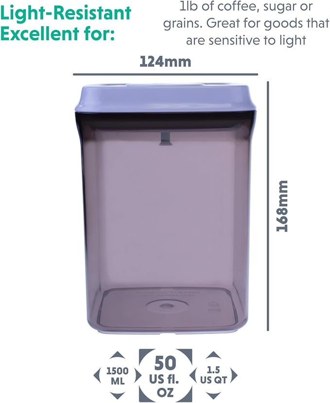 BopTop (1pc Brown Tinted) Airtight Food Storage Container – Mechanical Silicone Seal Canister - BPA-Free Stackable Sun-Resistant - 1.5Qt
