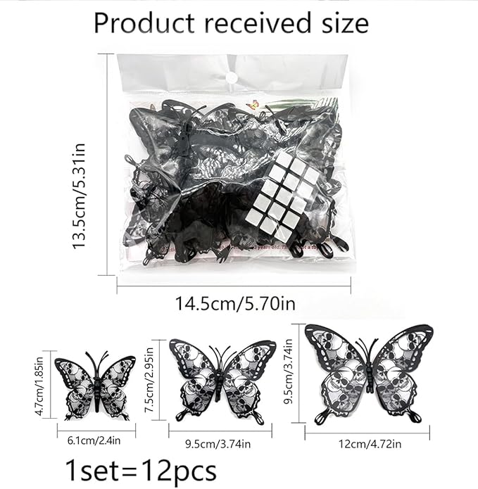 Halloween Wall Decor 3D Skull Butterfly Wall Stickers Halloween Decorations Black Skeleton Butterfly Wall Decals Removable Skull Stickers for Gothic Home Decor Bedroom Room Window Supplies 12Pcs