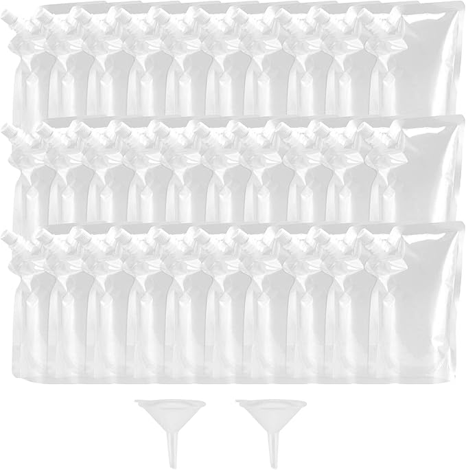 50 Pieces 8 x 4 Inch Plastic Drink Pouches, 16oz Plastic Flasks with Screw Cap and Funnel Flask Pouch for Party, Travel and Outdoor Use, BPA Free, Clear