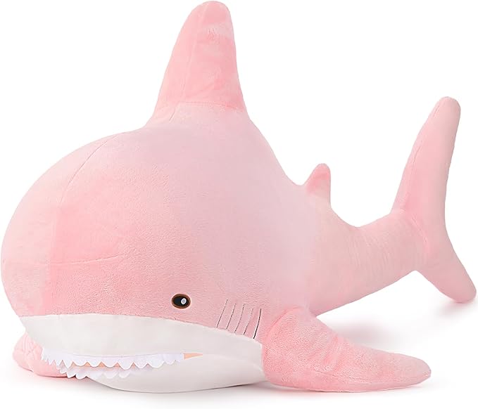 MorisMos Giant Shark Stuffed Animal, Chubby Shark Pillow Baby Shark Plush Toy Cute Stuffed Shark Plush Big Shark Plush Pillow for Kids, Pink, 51in