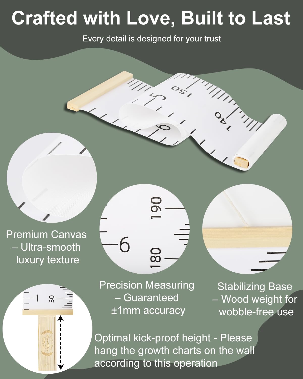 6.5FT Growth Chart for Kids with Wooden Keepsake Box - Children Height Measurement Kit Includes Marker Pen & Wall Hook, Height Tracker Ruler Baby Essentials, Nursery Room Decor Gift for Baby to Teen