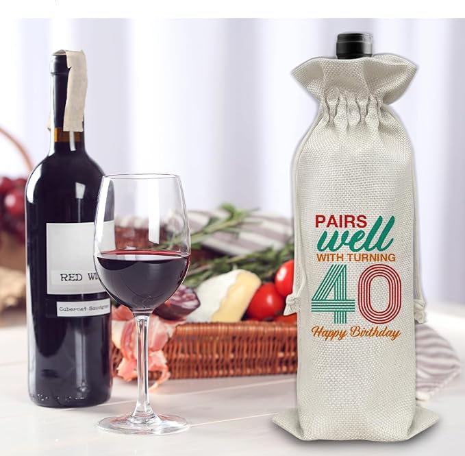 40th Birthday Gifts Wine Bag Congratulations Gifts for Women Men Parents Mom Dad Anniversary Favors 1984 with Time Information Wine Gift Bag