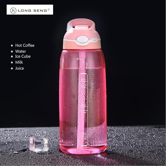 Sports Water Bottle 35 OZ, Gym Leak Proof Wide Mouth Straw Water Bottles Pink BPA-Free Plastic Water Bottle Odorless Light Portable Easy Clean Water Bottles For Adults Man Woman