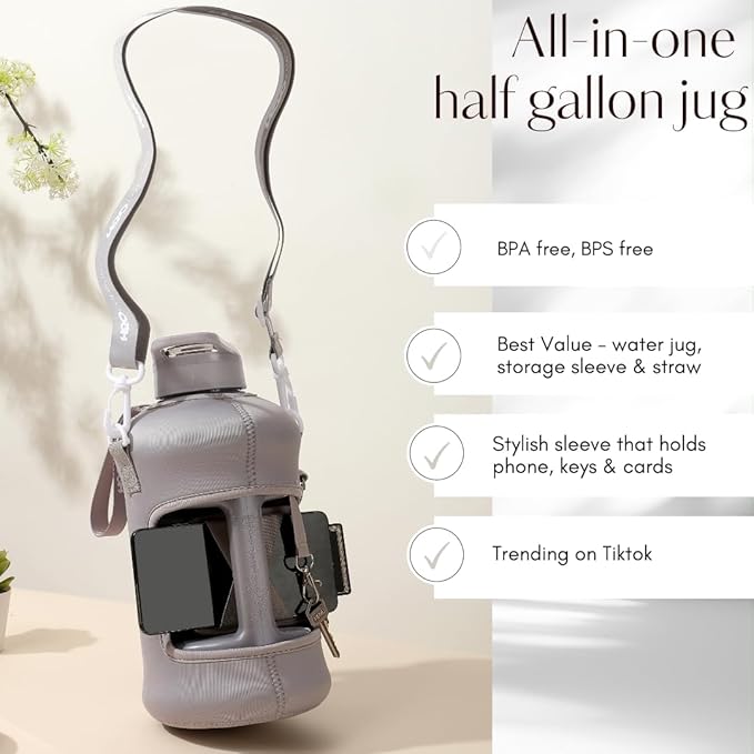 H2O Capsule 2.2L Half Gallon Water Bottle with Storage Sleeve and Covered Straw Lid – BPA Free Large Reusable Drink Container with Handle - Big Sports Jug, 2.2 Liter (74 Ounce)