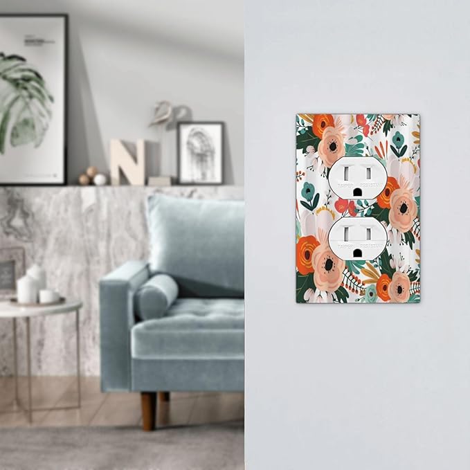 Rustic Floral Boho Colorful Flower Single Duplex Wall Plate Covers Light Switch Cover 1 Gang Outlet Plate Decorative Switchplate Covers Electrical Faceplate for Farmhouse Bathroom Bedroom Kitchen
