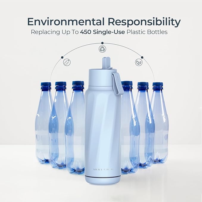 PureSip Vita Smart Water Bottle: BPA-Free Insulated Stainless Steel Bottle, Bluetooth Intake Smart Tracker & Reminder to Drink with Filter & Straw, Ideal Gift for Dad (18 oz)