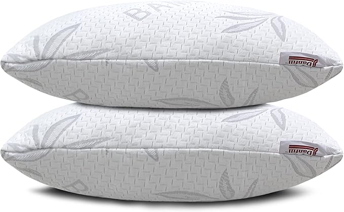JJDANFILL Rayon Derived from Bamboo Pillow Queen Size Set of 2 - Machine Washable Bed Pillows for Sleeping for Back, Stomach and Side Sleeper - Firm Shredded Memory Foam Pillows 20 * 30in