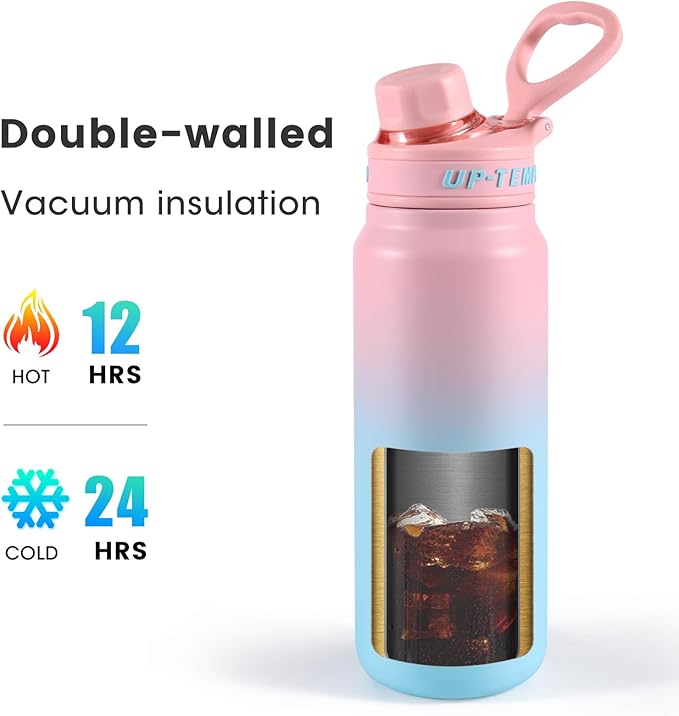 28oz Sports Water Bottle with Straw, Stainless Steel Vacuum Insulated Cooling Water Bottle, Leak Proof Metal Water Bottle, Double Insulated, Suitable for Sports, Gym and Travel (Pink & Light Blue)
