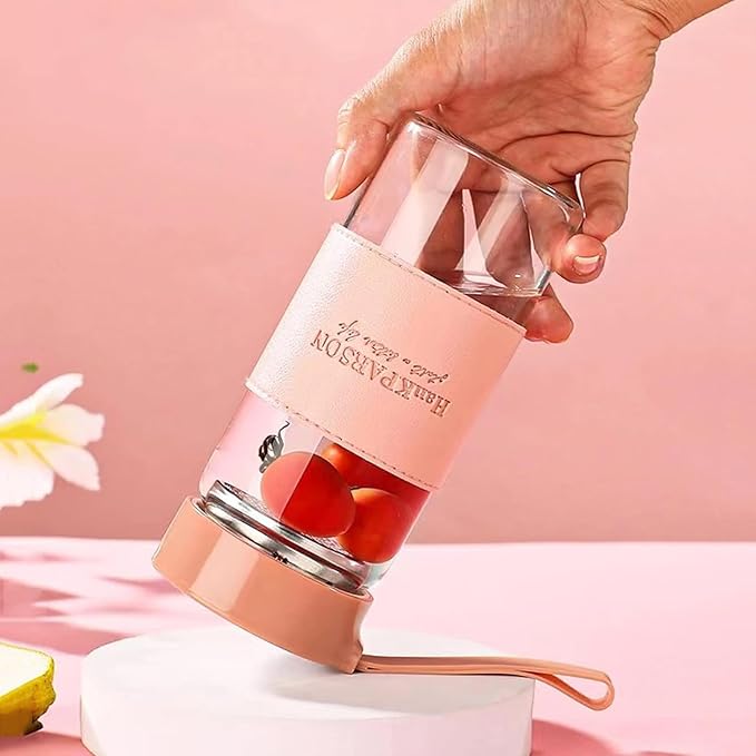 Glass Water Bottles 16 Oz Borosilicate water bottle-with sealing cap and Holsters and filters - BPA free,Men and Women Portable Glass Bottle (Pink+Green)