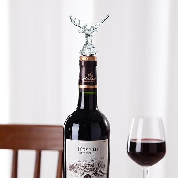 Deer Head Wine Stopper - Unique Rustic Decor Bar Accessory for Wine Preservation, Ideal Wine Lover Gift