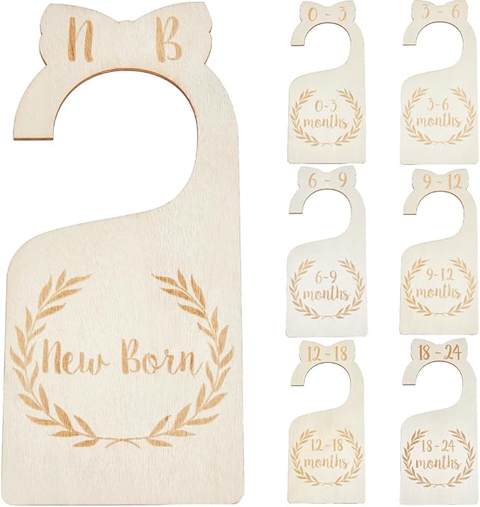 CRASPIRE 8Pcs Wood Baby Wardrobe Dividers Nursery Decor from Newborn to 36 Month Closet Organizers Hanger Seperaters Baby Nursery Infant Wardrobe Hangers Divider for Newborn Shower