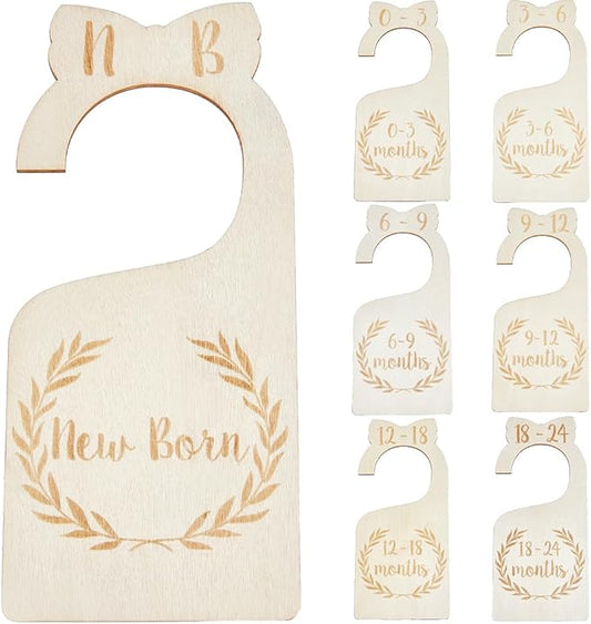 CRASPIRE 8Pcs Wood Baby Wardrobe Dividers Nursery Decor from Newborn to 36 Month Closet Organizers Hanger Seperaters Baby Nursery Infant Wardrobe Hangers Divider for Newborn Shower