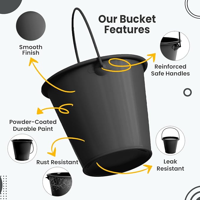 Small Metal Buckets with Handle 6 Pcs – Galvanized Bucket Leak Proof & Rust Resistant 20 fl oz Capacity - Best for Party Décor, Organizing & Decorating Classrooms (Black, Small 4.3" Top)