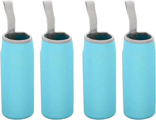 PATIKIL 65mmx180mm Water Bottle Sleeve, 4 Pack Neoprene Insulated Bottle Bag Holder Carrier Pouch with Finger Strap, Light Blue