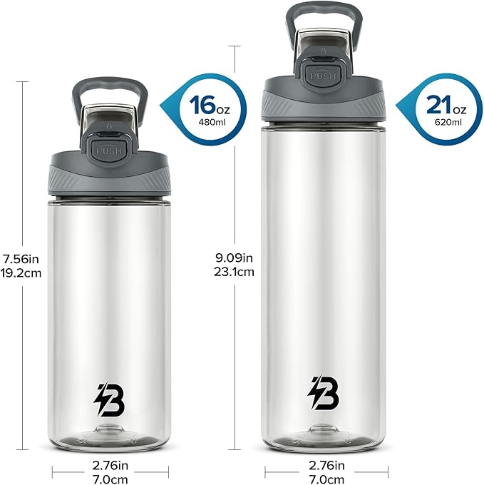Clear Water Bottle, Reusable Sports Water Bottle Tritan with Leak-Proof Flip Top Lid and Carry Handle for Travel, Gym, Office, Outdoor (White, 16 Oz)