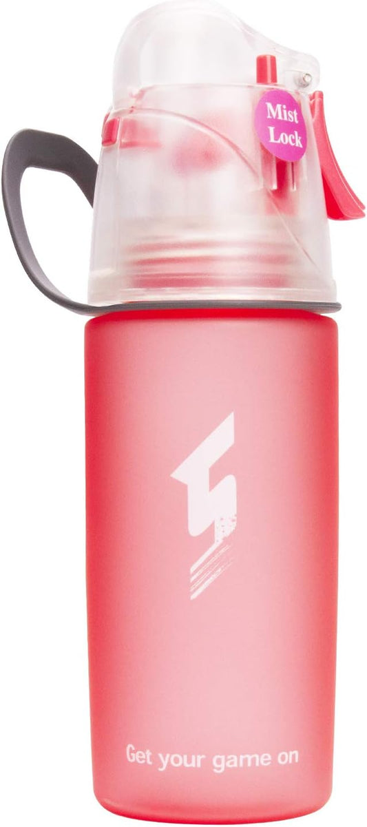 Misting Water Bottle, Spray Mist Sports Bottle for Outdoor Sport Hydration and Cooling Down, BPA-Free Misting Water Bottle with Unique Mist Lock Design (Pink-16oz)
