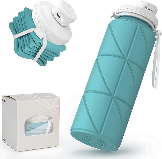 Collapsible Water Bottle 2pcs Foldable Silicone Travel Water Bottle Leakproof Flexible BPA Free Portable,Folding Water Bottle Lightweight for Camping, Hiking,Sports Travel Bottles 23oz