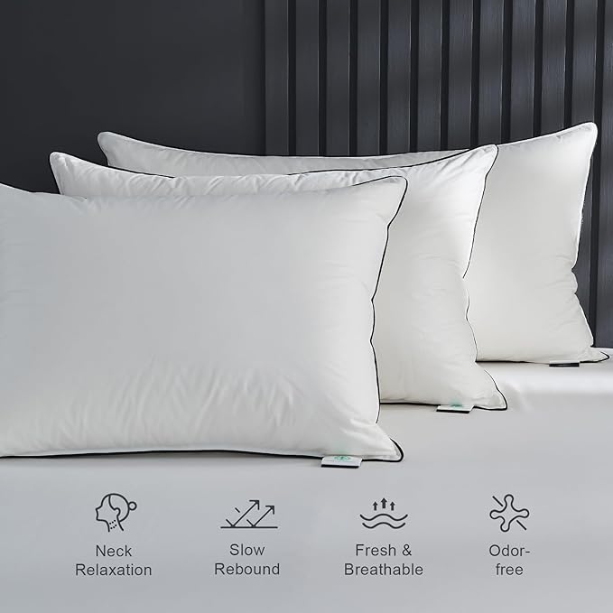 Hotel Feather Pillows King Size Set of 2, Hybrid Goose Down Pillow Composite with Mef tek™ Memory Foam, Firm Bed Pillows with Organic Cotton Cover (White,20"x36")