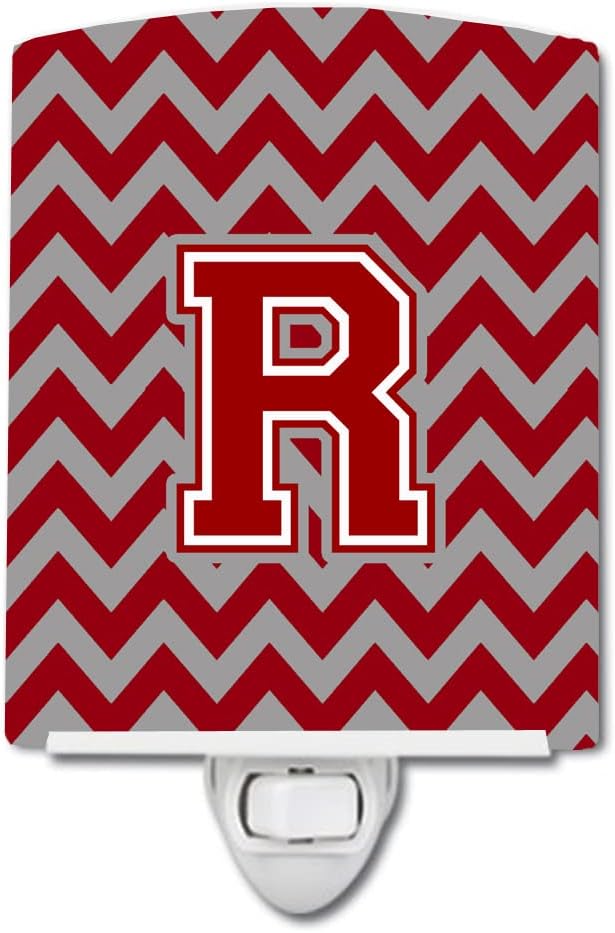 Caroline's Treasures CJ1049-RCNL Letter R Chevron Maroon and White Ceramic Night Light Compact, UL-Certified, Ideal for Bedroom, Bathroom, Nursery, Hallway, Kitchen, 6x4x3, Multicolor