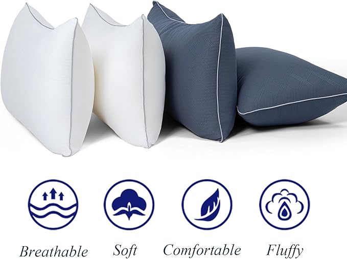 Pillows for Sleeping 4 Pack Bed Pillow Set of 4 for Side Back and Stomach Sleepers Down Alternative Filling Luxury Soft (Grey-White, King(4 Pack))