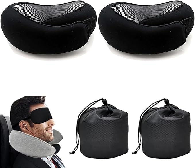 Travel Pillows for Airplanes,2024 New Travel Pillow,Travel Neck Pillow Neck Pillow Airplane Memory Foam Travel Pillow Neck Pillow for Traveling Suitable for Airplanes,Offices and Cars 2PC（Black）
