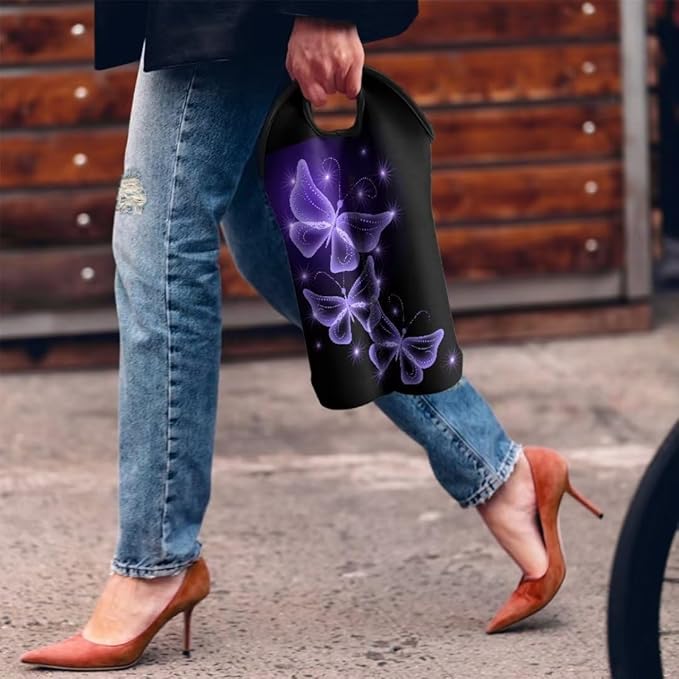 doginthehole Butterfly Wine Carrier Tote Bag 2 Bottle Pockets Insulated Neoprene Wine/Water Bottle Holder for Travel with Secure Carry Handle, Portable Wine Carrying Bag Gift for Women Wine Lovers