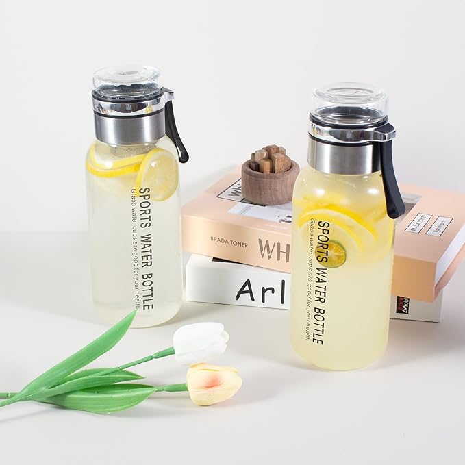 Glass Drinking Bottles,Borosilicate Sports water bottles, 34oz Capacity, With Stainless Steel Tea Strainer and Cup sleeve，Leak-Proof, BPA-Free, for Hot & Cold Beverages Tea, Juice(1PCS)