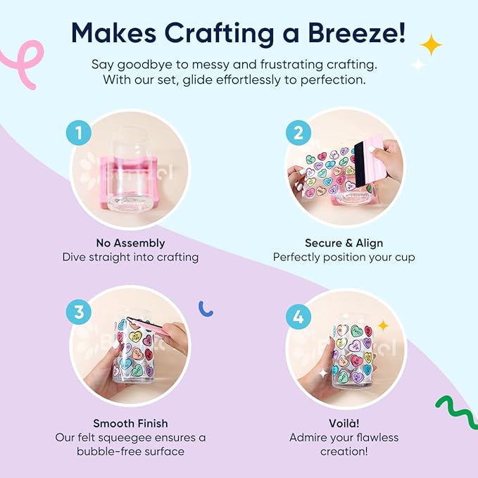 Silicone Cup Cradle, Cup Cradle for Tumblers Use to Apply UV DTF Decal/Apply Vinyl Decals -Keep Mugs in Place with Felt Squeegee（Purple）