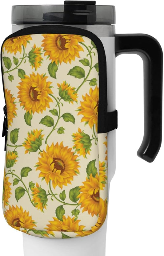 Water Bottle Pouch for Stanley Cup 40oz 30oz,Personalized Gym Purse for Men Women, Tumbler Pouch with Versatile Pocket Water Bottle Bag for Cards, Keys, Phone Botanical Leaf