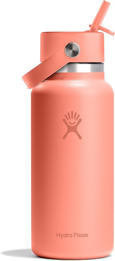 HYDRO FLASK Wide Mouth vacuum insulated stainless steel water bottle with leakproof closeable straw lid for cold water drinks, sports, travel, car and school