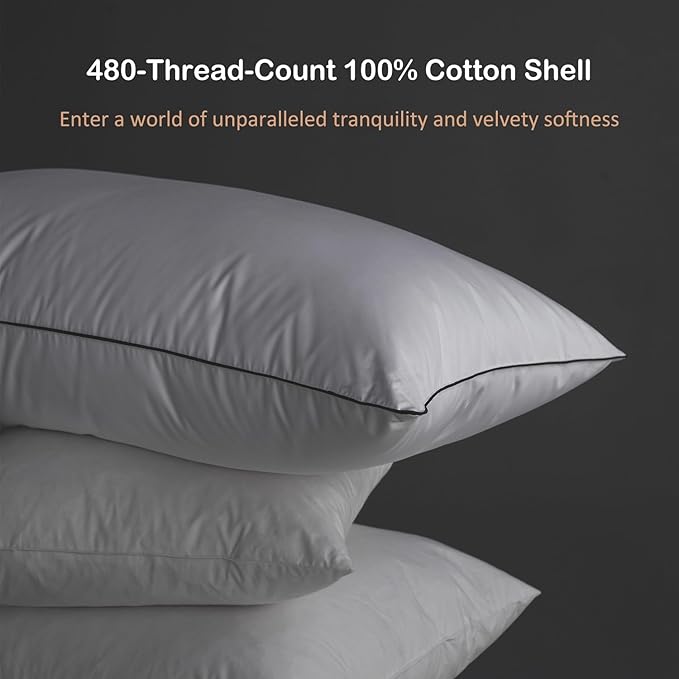 Luxury All Hungarian Goose Down Pillows Standard Size, Soft and Support Down Bed Pillow for Back,Side,Stomach Sleepers, 480 Thread Count 100% Cotton Shell, Standard Size Soft Pillow 1 Pack 20"x26"