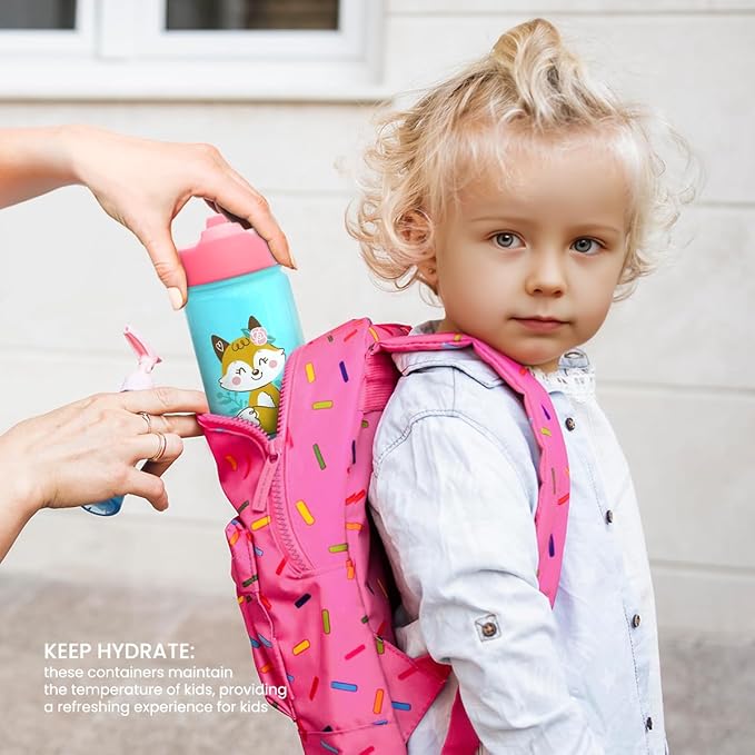Fox Water Bottle - Kids Water Bottle with Straw Lid - 12 Oz Insulated Stainless Steel Water Bottles for Toddlers Kid Girl - Travel Cup for School Sports