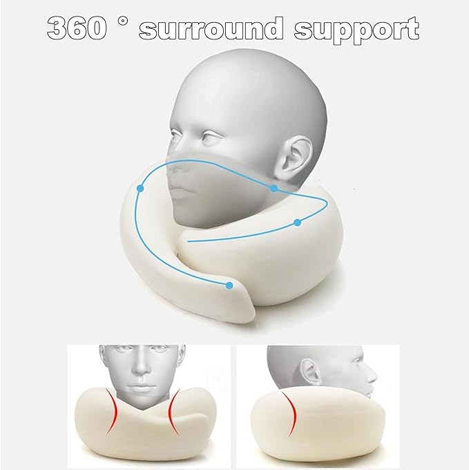 2024 Memory Foam Neck Pillow 360 Degree Neck Support Travel Pillows for Airplanes and Long Flight Travel Neck Pillow (Pink-with Strap)