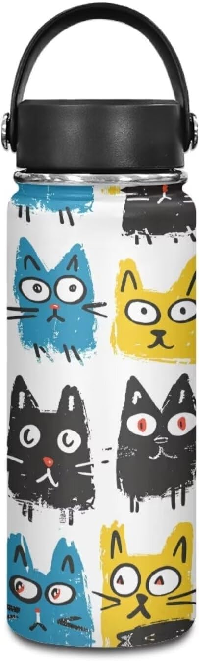 Cat Print Insulated Water Bottle 20 Oz Stainless Steel Double Wall Vacuum Insulated Sports Water Bottle Reusable Travel Cup