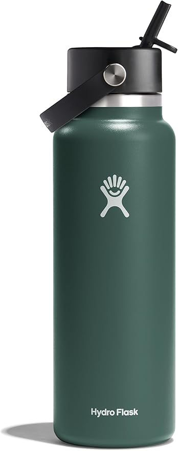 HYDRO FLASK Wide Mouth vacuum insulated stainless steel water bottle with leakproof closeable straw lid for cold water drinks, sports, travel, car and school